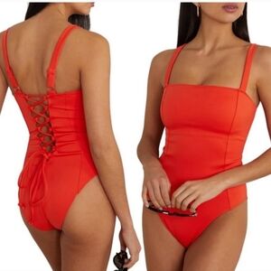Good American,NWT,Sculpt Corset One Piece  Swimsuit Bright Poppy 002,Size 0